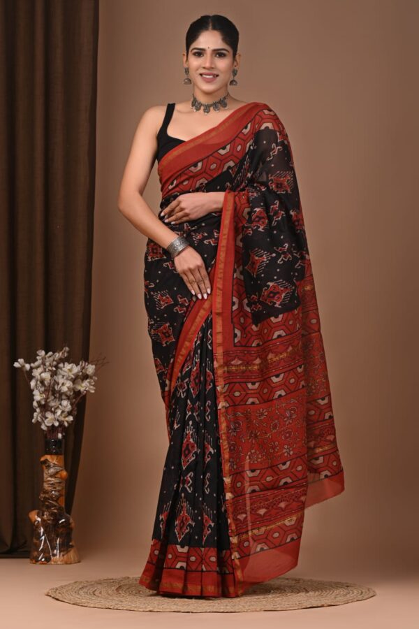 Artisan Heritage Bagru Chanderi Silk Saree with Natural Dye Finish