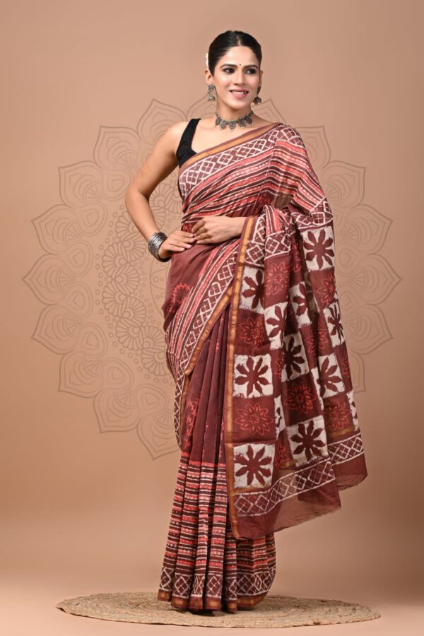 Pure Natural Dye Bagru Chanderi Silk Saree with Handmade Excellence