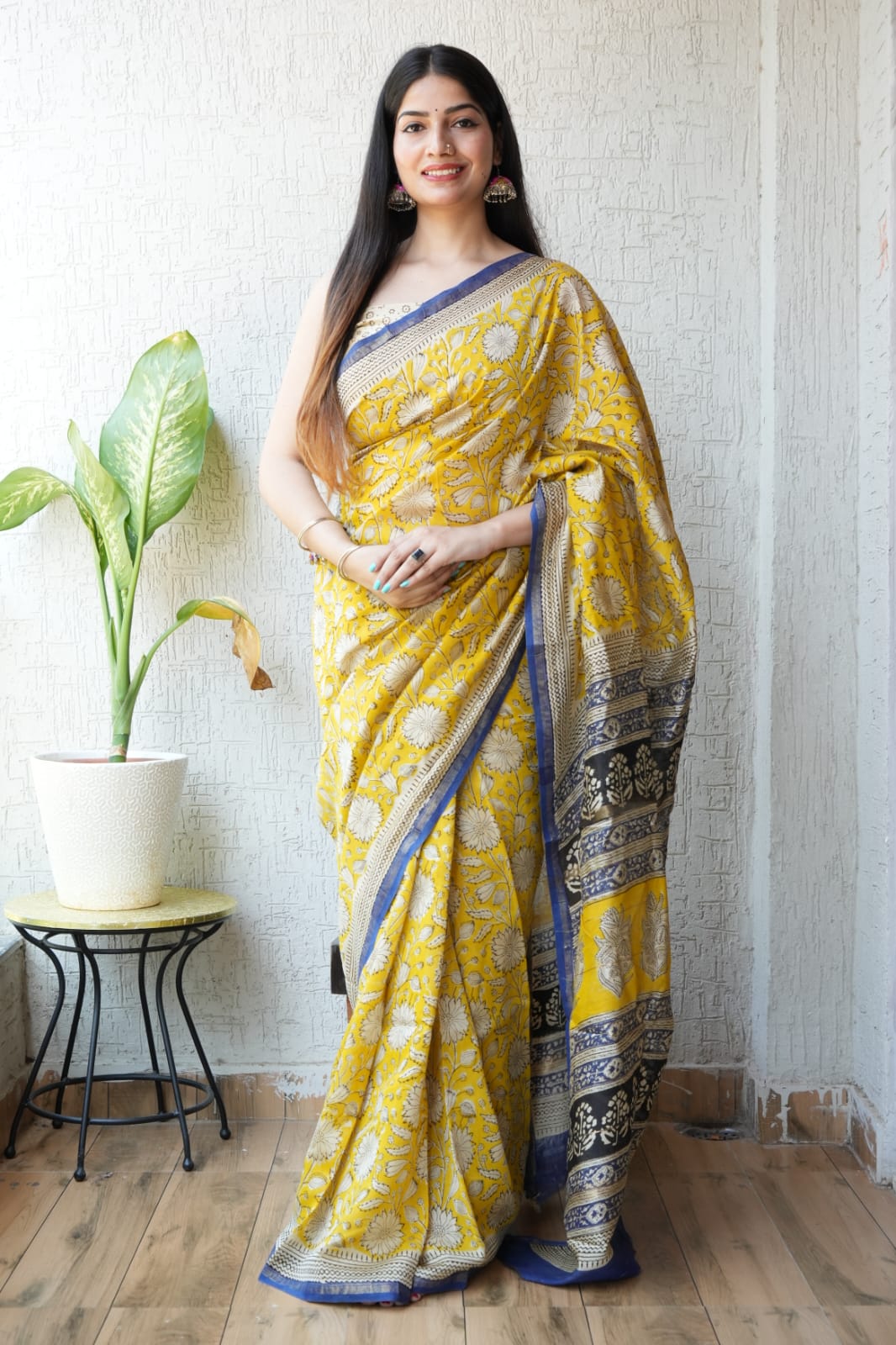 Handmade Bagru Block Print Chanderi Silk Saree