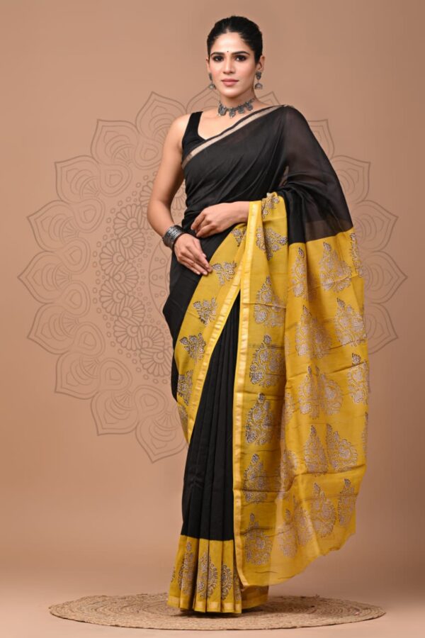 Handcrafted Bagru Chanderi Silk Saree with Traditional Artisan Appeal