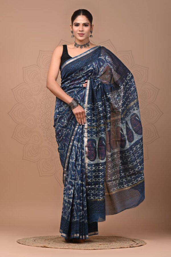 Natural Dye Bagru Chanderi Silk Saree with Handcrafted Heritage Look