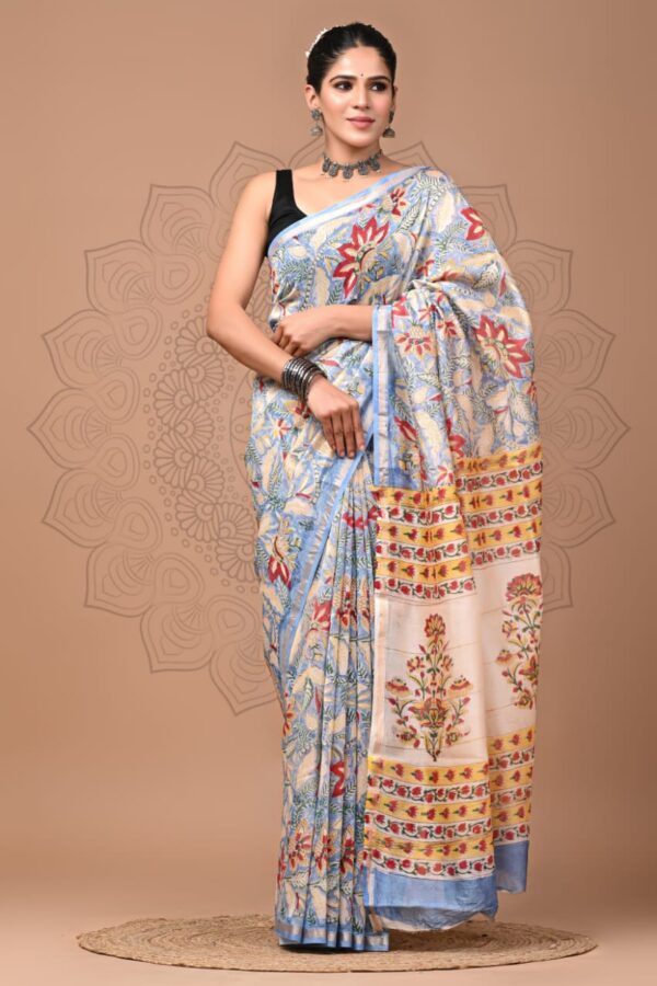 Handmade Bagru Chanderi Silk Saree with Natural Dye Elegance
