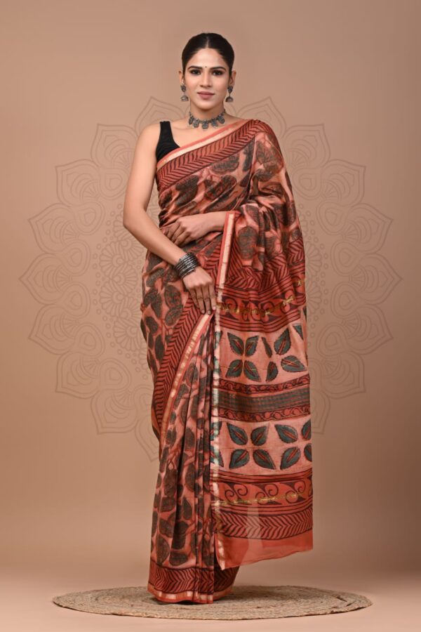 Artisan Traditional Bagru Chanderi Silk Saree with Natural Finish
