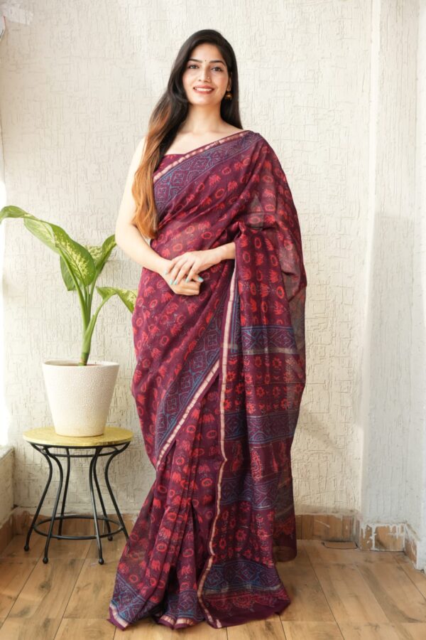 Cultural Bagru Hand Block Chanderi Silk Saree