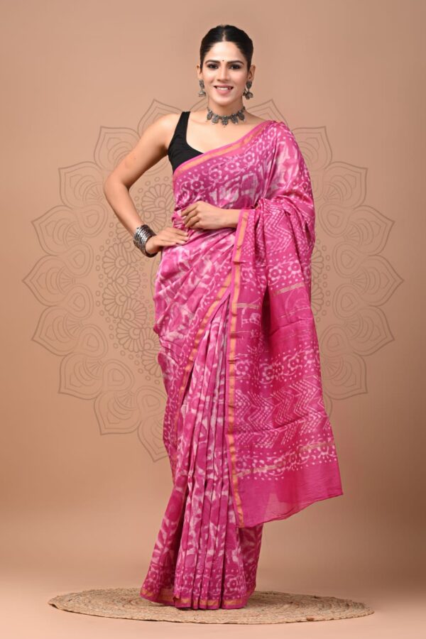 Authentic Handmade Natural Dye Bagru Chanderi Silk Saree