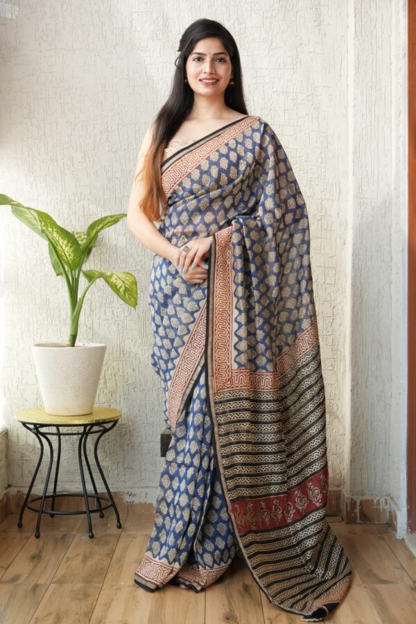 Fine Craft Bagru Printed Chanderi Silk Saree