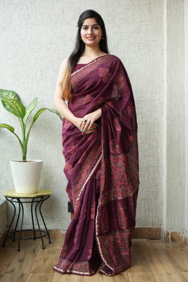 Traditional Art Bagru Chanderi Silk Saree