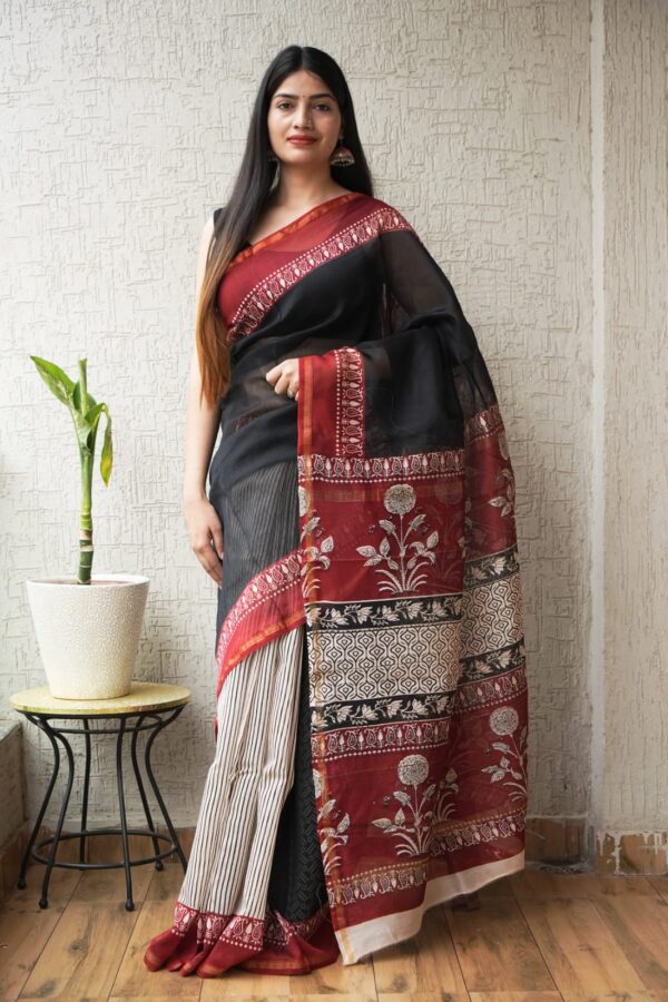 Traditional Bagru Print Chanderi Silk Saree