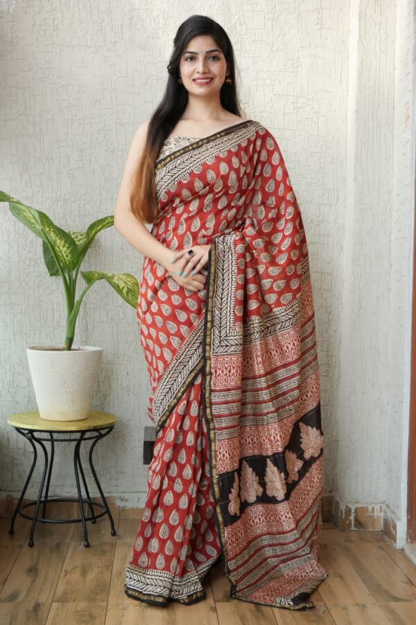 Soft Texture Bagru Printed Chanderi Silk Saree