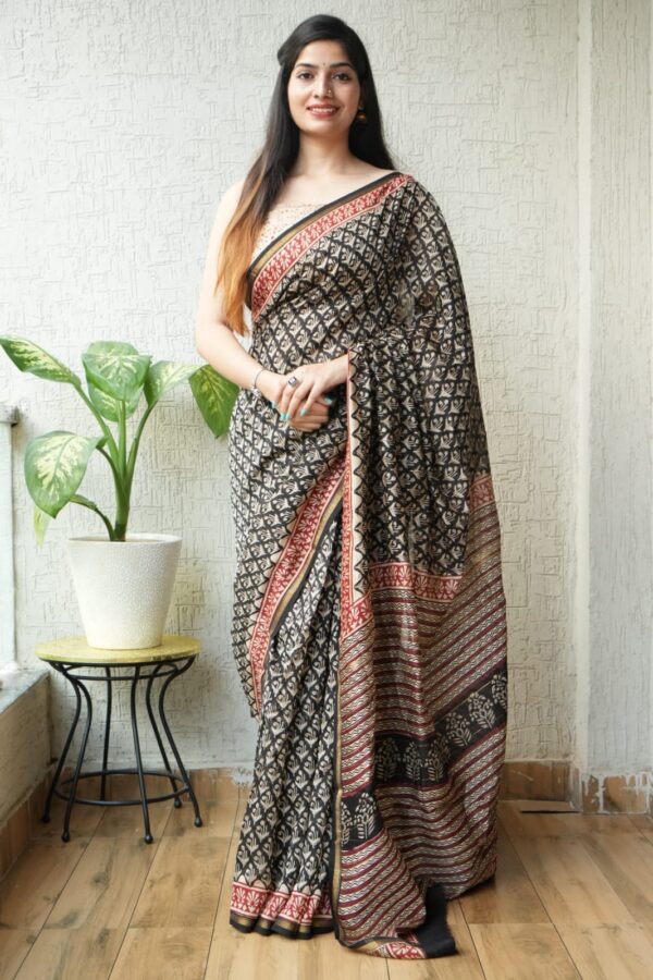 Lightweight Bagru Hand Block Chanderi Saree