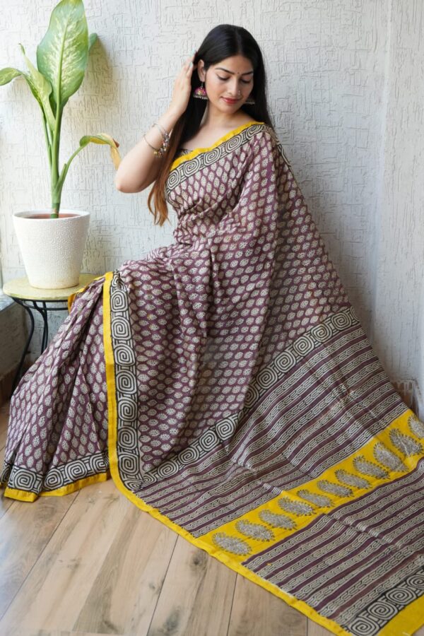 Classic Indian Bagru Chanderi Silk Saree