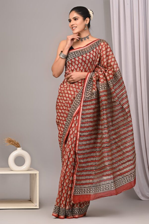 Elegant Ethnic Bagru Chanderi Silk Saree