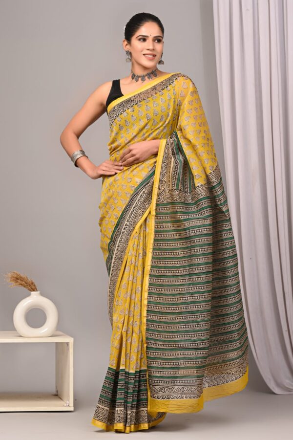 Pure Hand Block Bagru Chanderi Silk Saree