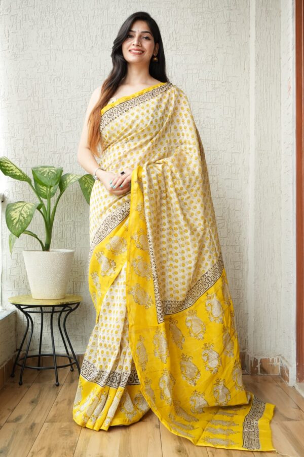 Art Inspired Bagru Chanderi Silk Saree