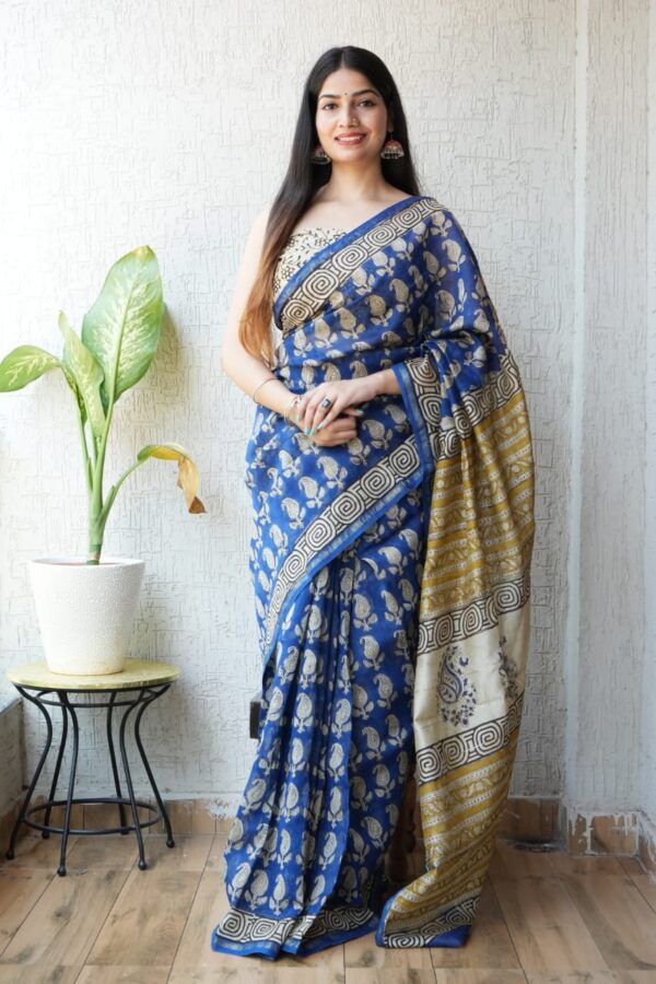 Authentic Indian Bagru Chanderi Silk Saree