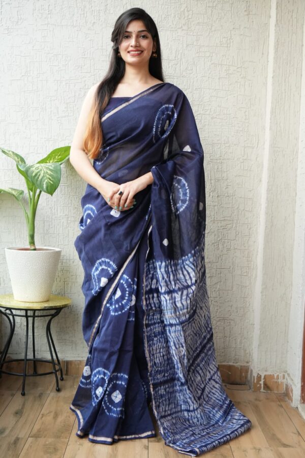Handwoven Feel Bagru Chanderi Silk Saree