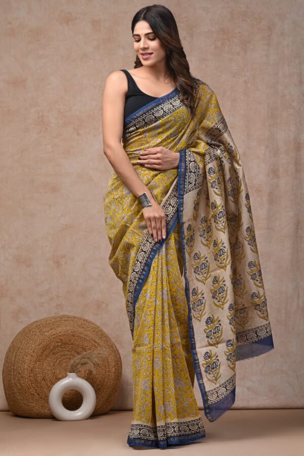 Soft Finish Bagru Printed Chanderi Silk Saree