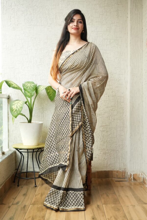 Timeless Craft Bagru Chanderi Silk Saree