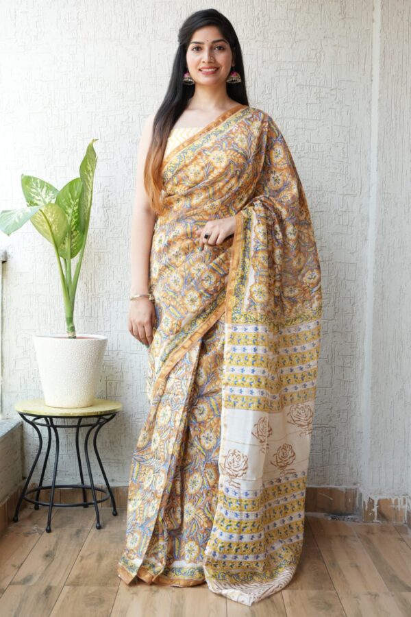 Elegant Traditional Bagru Chanderi Silk Saree
