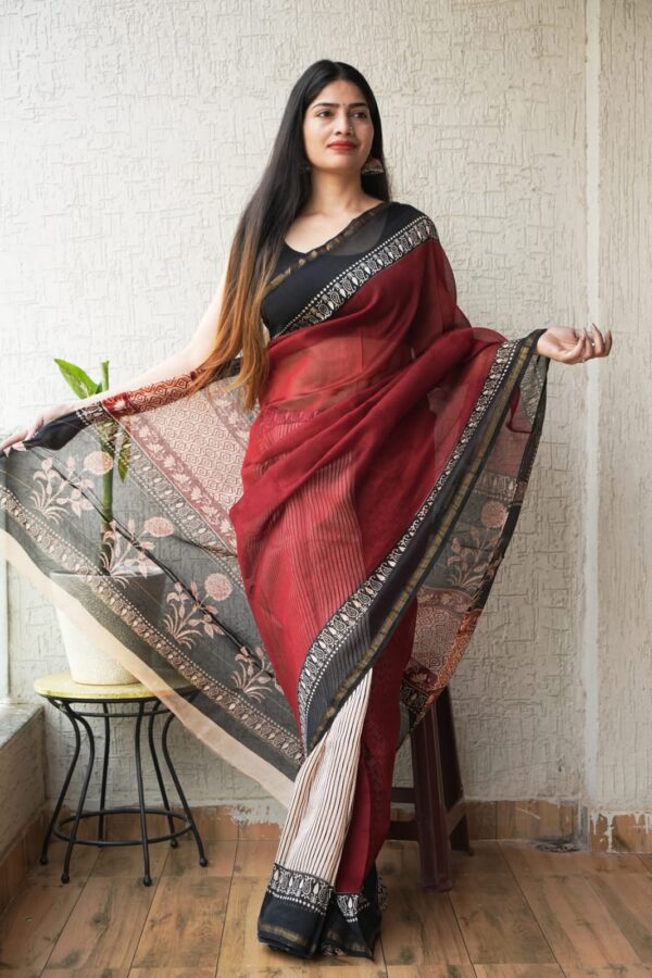 Authentic Bagru Hand Block Chanderi Silk Saree