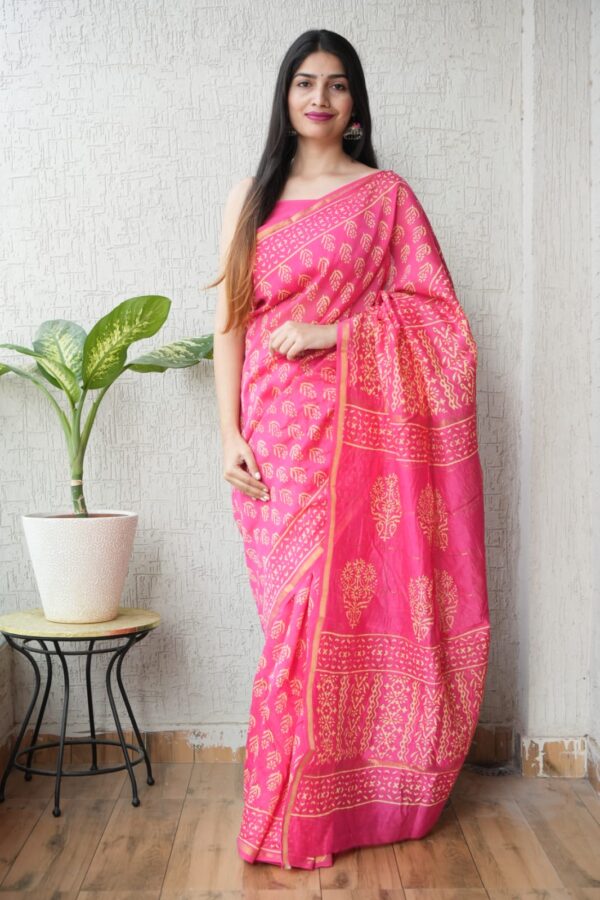 Graceful Hand Block Bagru Chanderi Silk Saree
