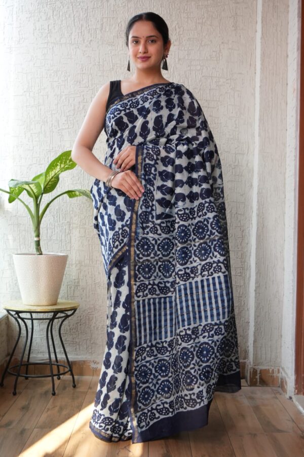 Handmade Heritage Bagru Chanderi Silk Saree