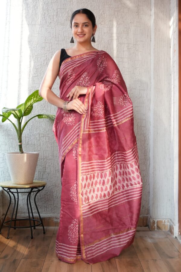 Traditional Indian Bagru Chanderi Silk Saree