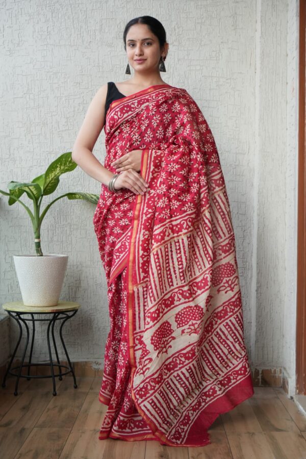 Authentic Style Bagru Chanderi Silk Saree