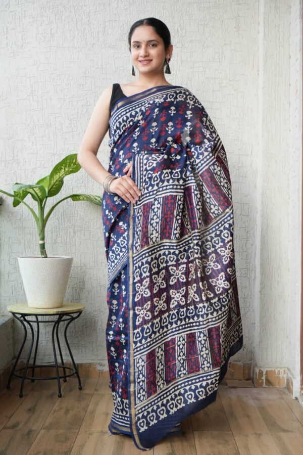 Pure Tradition Bagru Chanderi Silk Saree