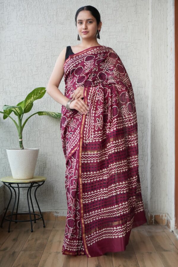 Indian Craft Bagru Chanderi Silk Saree