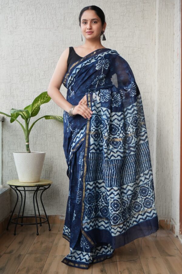 Handcrafted Indian Bagru Chanderi Silk Saree