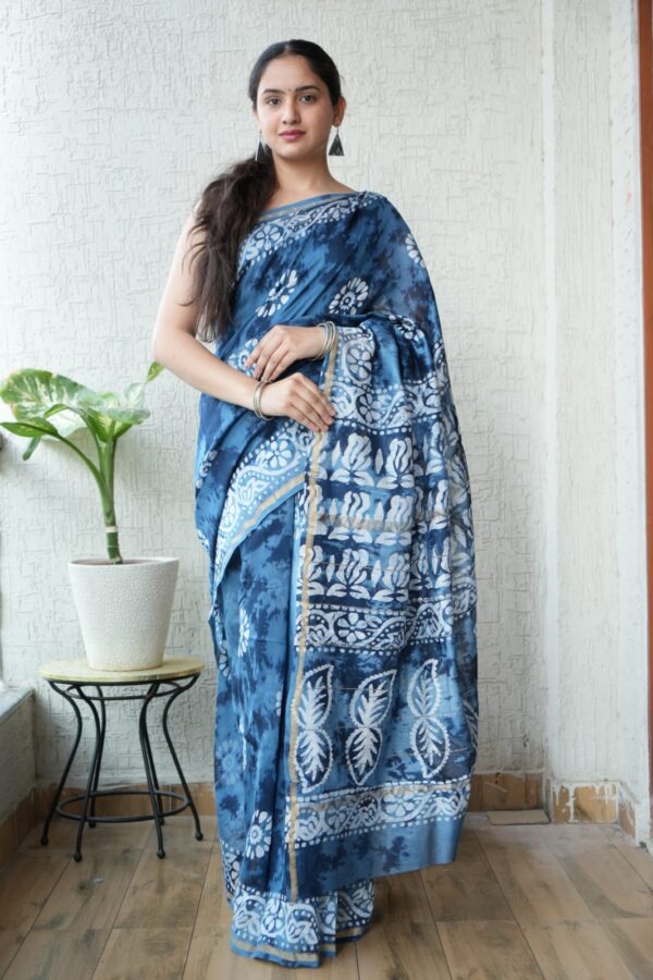 Artistic Heritage Bagru Chanderi Silk Saree