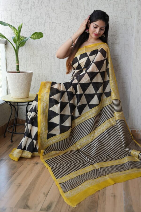 Graceful Indian Bagru Chanderi Silk Saree