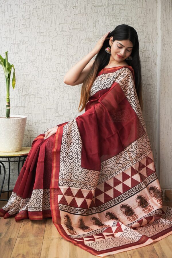 Classic Hand Block Bagru Chanderi Silk Saree