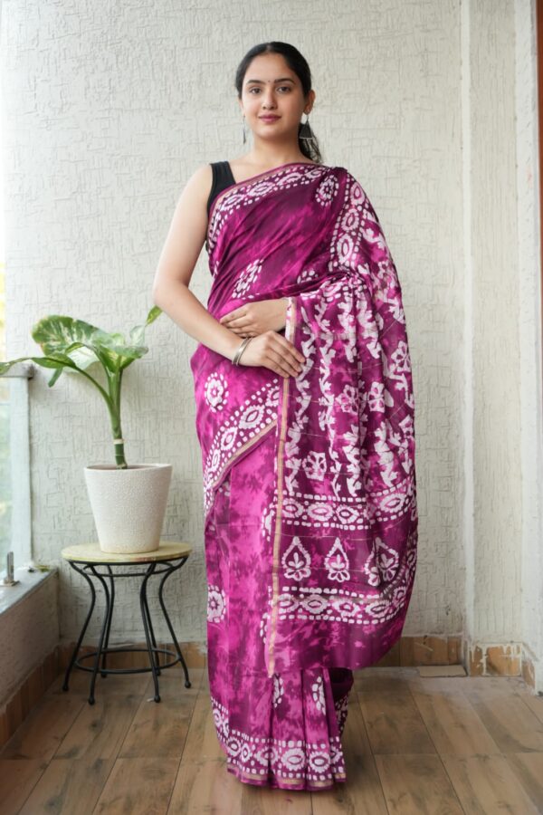 Pure Handcrafted Bagru Chanderi Silk Saree