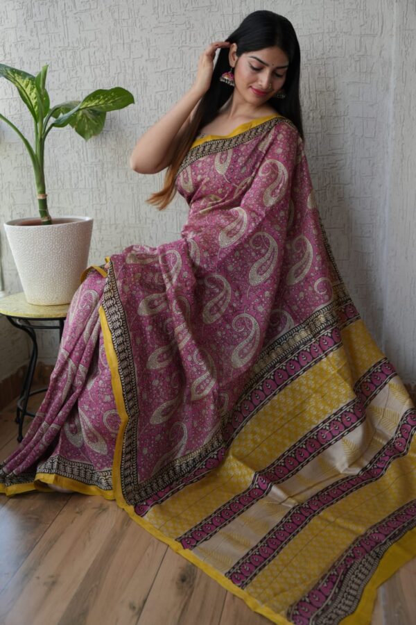 Handcrafted Bagru Printed Chanderi Silk Saree with Natural Dyes
