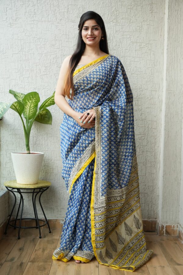 Natural Dye Bagru Hand Block Chanderi Silk Saree