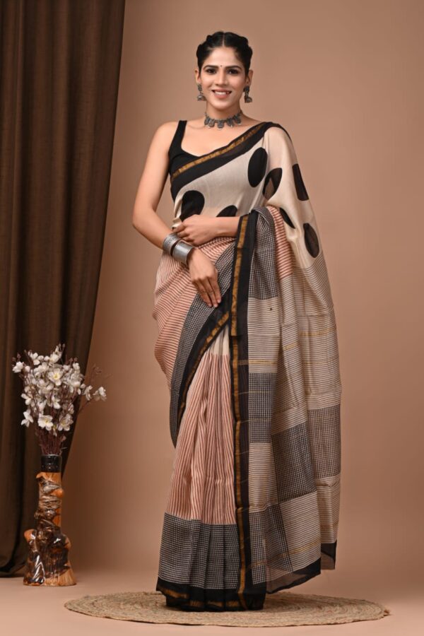 Pure Handcrafted Bagru Chanderi Silk Saree with Traditional Motifs