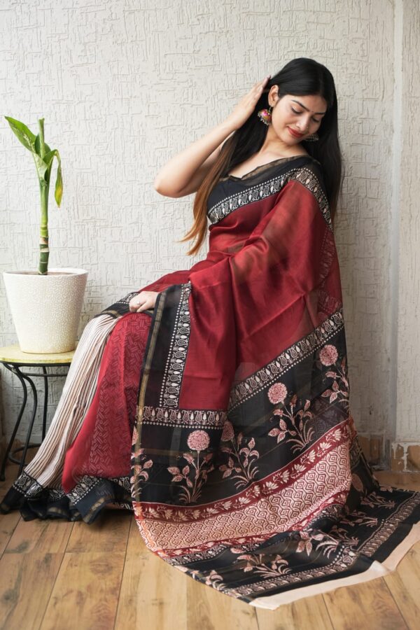 Premium Bagru Printed Chanderi Silk Saree