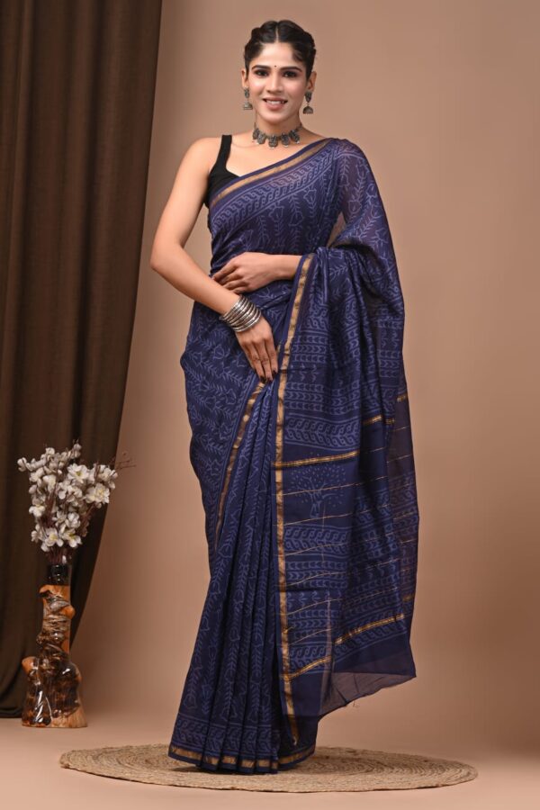 Artisan Crafted Bagru Chanderi Silk Saree with Traditional Prints