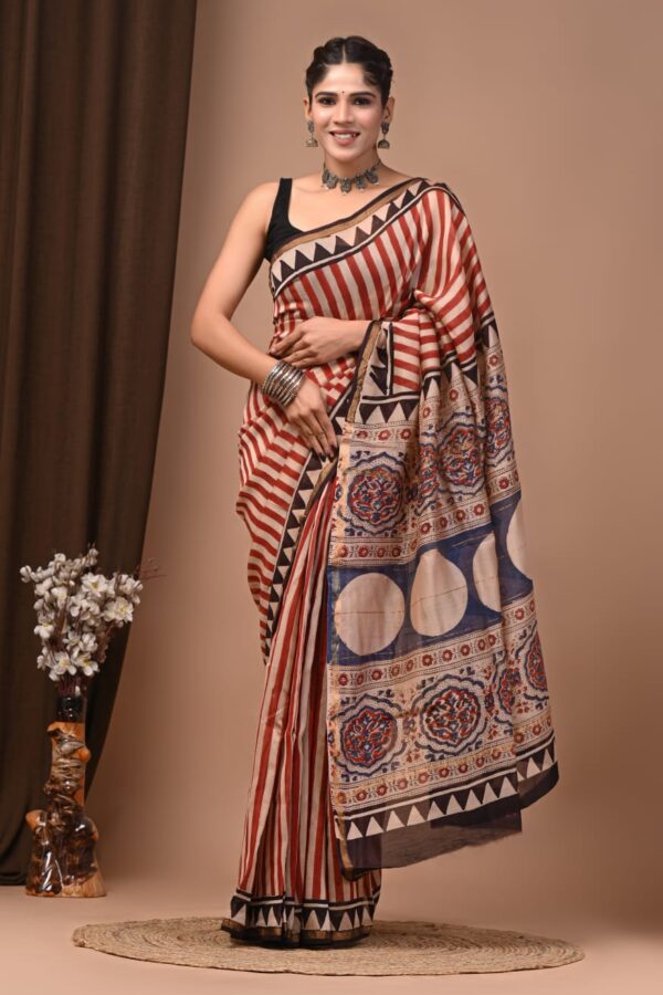 Natural Dye Hand Block Bagru Chanderi Silk Saree for Daily Elegance