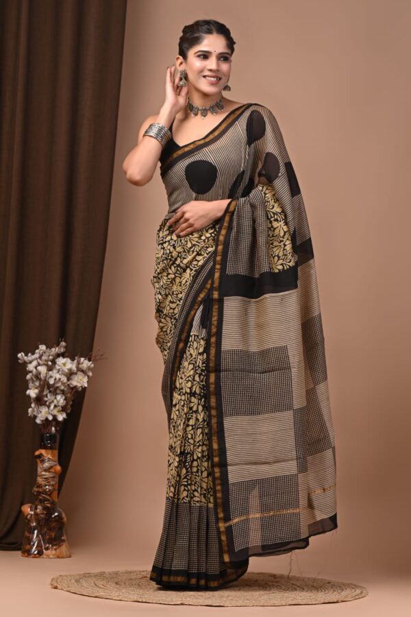 Heritage Hand Block Bagru Chanderi Silk Saree with Artisan Finish