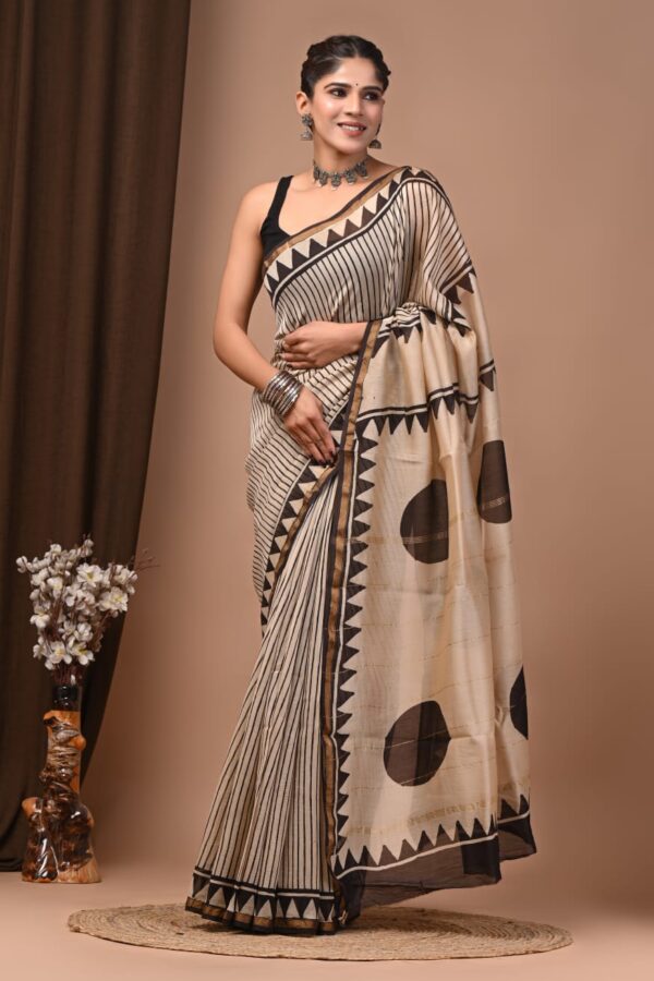 Handcrafted Bagru Print Chanderi Silk Saree Inspired by Tradition