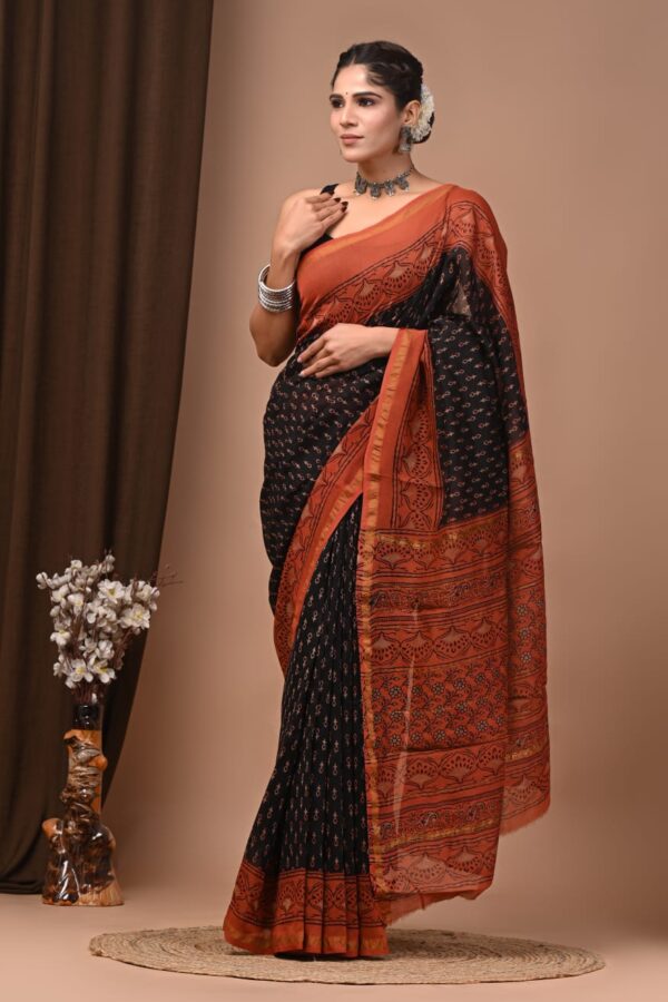 Artisan Handcrafted Bagru Chanderi Silk Saree with Traditional Appeal