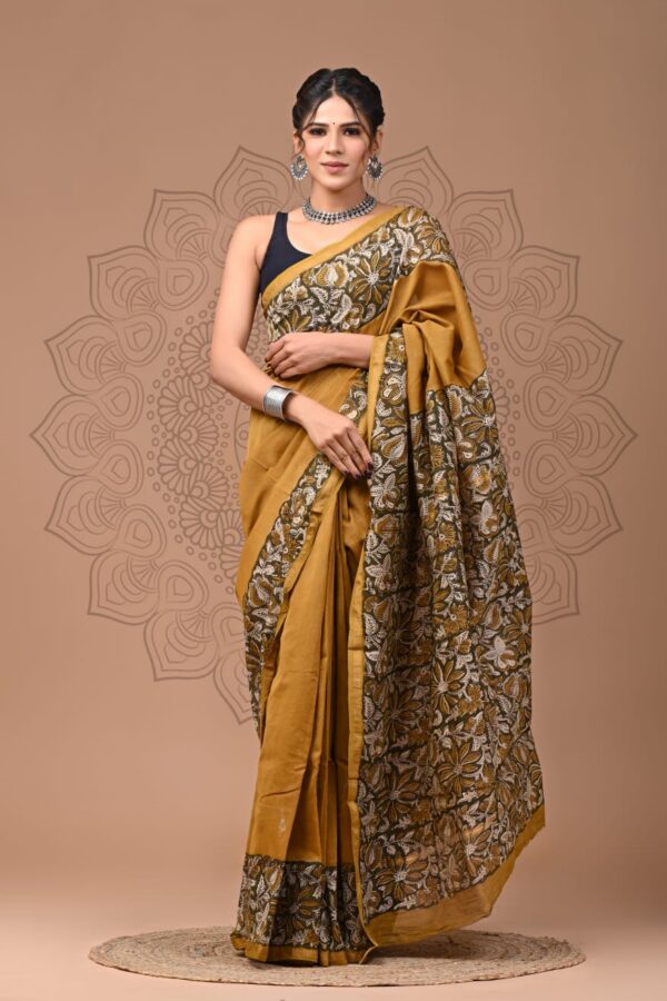 Heritage Craft Bagru Chanderi Silk Saree with Natural Finish