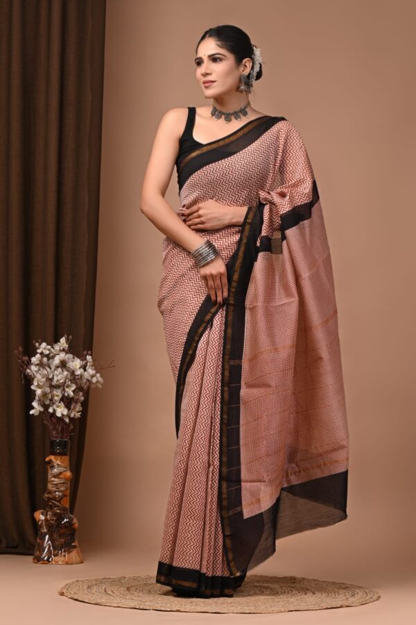Handcrafted Bagru Chanderi Silk Saree with Timeless Traditional Design
