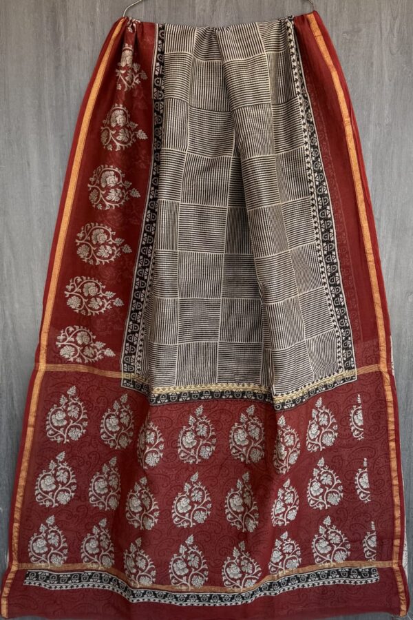 Authentic Artisan Bagru Chanderi Silk Saree with Natural Dye Process