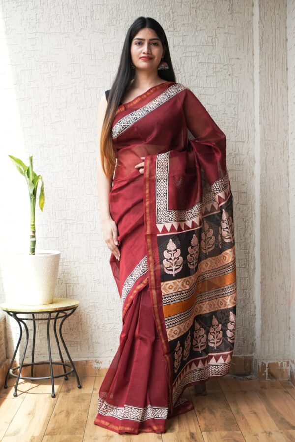 Pure Craft Bagru Print Chanderi Silk Saree
