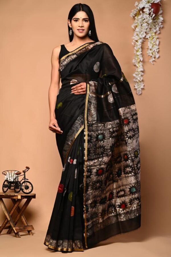 Pure Artisan Crafted Bagru Chanderi Silk Saree with Natural Appeal