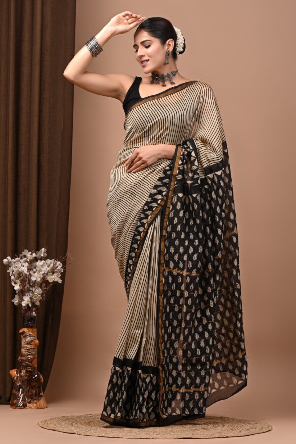 Traditional Bagru Handcrafted Chanderi Silk Saree with Soft Finish